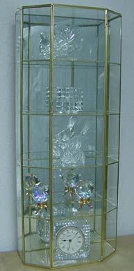 Tall Thin glass cabinet with shelves going straight across